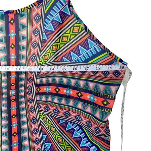 OP Tribal Aztec Boho Print Bathing Suit Cover Up Lg 11/13 Blues Oranges Yellows - Picture 10 of 10